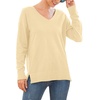 image:imageGRECERELLE Womens VNeck Long Sleeve Side Split Loose Casual Knit Pullover Sweater BlouseLight Yellow