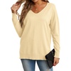image:imageGRECERELLE Womens VNeck Long Sleeve Side Split Loose Casual Knit Pullover Sweater BlouseLight Yellow
