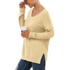 image:imageGRECERELLE Womens VNeck Long Sleeve Side Split Loose Casual Knit Pullover Sweater BlouseLight Yellow