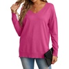 image:imageGRECERELLE Womens VNeck Long Sleeve Side Split Loose Casual Knit Pullover Sweater BlousePeach Red