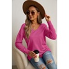 image:imageGRECERELLE Womens VNeck Long Sleeve Side Split Loose Casual Knit Pullover Sweater BlousePeach Red