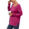 image:imageGRECERELLE Womens VNeck Long Sleeve Side Split Loose Casual Knit Pullover Sweater BlousePeach Red