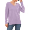 image:imageGRECERELLE Womens VNeck Long Sleeve Side Split Loose Casual Knit Pullover Sweater BlousePurple Gray