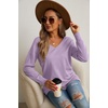 image:imageGRECERELLE Womens VNeck Long Sleeve Side Split Loose Casual Knit Pullover Sweater BlousePurple Gray