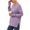 image:imageGRECERELLE Womens VNeck Long Sleeve Side Split Loose Casual Knit Pullover Sweater BlousePurple Gray