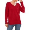 image:imageGRECERELLE Womens VNeck Long Sleeve Side Split Loose Casual Knit Pullover Sweater BlouseRed