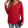 image:imageGRECERELLE Womens VNeck Long Sleeve Side Split Loose Casual Knit Pullover Sweater BlouseRed