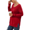 image:imageGRECERELLE Womens VNeck Long Sleeve Side Split Loose Casual Knit Pullover Sweater BlouseRed