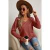 image:imageGRECERELLE Womens VNeck Long Sleeve Side Split Loose Casual Knit Pullover Sweater BlouseRusty Red