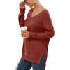 image:imageGRECERELLE Womens VNeck Long Sleeve Side Split Loose Casual Knit Pullover Sweater BlouseRusty Red