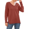 image:imageGRECERELLE Womens VNeck Long Sleeve Side Split Loose Casual Knit Pullover Sweater BlouseRusty Red