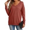 image:imageGRECERELLE Womens VNeck Long Sleeve Side Split Loose Casual Knit Pullover Sweater BlouseRusty Red