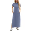 image:imageGRECERELLE 2025 Women Summer Mock Neck Short Sleeve Casual Loose Split WrinkleFree Long Maxi Dress with PocketsDenim Blue