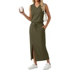 image:imageGRECERELLE 2026 Casual 2 Piece Sets For Women Summer V Neck WrinkleFree Sleeveless Top Side Slit Maxi Skirt With PocketsArmy Green