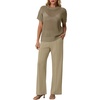 image:imageGRECERELLE 2026 Women 2 Piece Sets Crochet Sheer Knit Sweater Top amp Wide Leg Pants Lounge Travel Matching Outfits ClothesKhaki