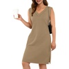 image:imageGRECERELLE 2026 Women Summer InsideOut VNeck Casual Loose Split WrinkleFree Midi Dress with PocketsBrown