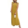image:imageGRECERELLE 2026 Women YearRound Casual Round Neck Loose Split WrinkleFree Long Maxi Vacation Dress with Pockets XXS4XLGinger