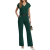 image:imageGRECERELLE 2026 Womens Spring amp Summer Casual 2 Piece Set  VNeck Top amp WrinkleFree Pants With PocketsDark Green