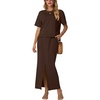 image:imageGRECERELLE 2026 Womens Summer WrinkleFree 2 Piece Skirt Sets with PocketsDark Coffee