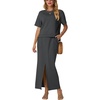 image:imageGRECERELLE 2026 Womens Summer WrinkleFree 2 Piece Skirt Sets with PocketsDark Gray