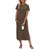image:imageGRECERELLE Midi Dresses for Women  WrinkleFree Crewneck Split Long Dress for Work Travel Casual Versatile with PocketArmy Green