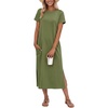 image:imageGRECERELLE Midi Dresses for Women  WrinkleFree Crewneck Split Long Dress for Work Travel Casual Versatile with PocketDill Green