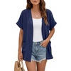 image:imageGRECERELLE Short Sleeve Cardigan for Women Lightweight Summer with Pockets Open Front Casual Beach Cover Ups 2026Dark Blue