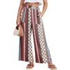 image:imageGRECERELLE Wide Leg Pants for Women Elastic High Waisted Palazzo TrousersRed Cashew Stripe