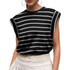 image:imageGRECERELLE Women 2026 Cap Sleeve Tops Summer Casual Tee Shirt Loose Crew Neck Basic Tank Trendy Work Vacation Outfits S2XLBlack White Stripe