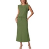 image:imageGRECERELLE Women Summer 2 Piece Sets Round Neck WrinkleFree Top amp Elastic Waist Midi Fishtail Skirt with PocketsXS3XLDill Green
