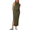 image:imageGRECERELLE Women Summer Casual 2 Piece Sets MockNeck Top amp Side Slit SkirtArmy Green