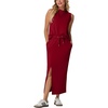 image:imageGRECERELLE Women Summer Casual 2 Piece Sets MockNeck Top amp Side Slit SkirtWine Red