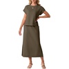 image:imageGRECERELLE Women Summer Casual WrinkleFree 2 Piece Sets Round Neck Top amp Elastic Waist Maxi Side Slit Skirt with PocketsArmy Green