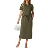 image:imageGRECERELLE Womens 2 Piece Casual Summer Set Half Zip Short Sleeve Top amp Back Slit Maxi Skirt with Pockets For VacationArmy Green