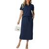 image:imageGRECERELLE Womens 2 Piece Casual Summer Set Half Zip Short Sleeve Top amp Back Slit Maxi Skirt with Pockets For VacationNavy Blue