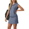 image:imageGRECERELLE Womens 2026 Summer 2 Piece Skort Sets Cap Sleeve Zip Collared Top Matching Tennis Skirt with Pockets for AthleticDenim Blue