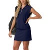 image:imageGRECERELLE Womens 2026 Summer 2 Piece Skort Sets Cap Sleeve Zip Collared Top Matching Tennis Skirt with Pockets for AthleticNavy Blue