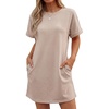 image:imageGRECERELLE Womens Casual TShirt Dress with Pockets Short Sleeve Shift Dresses WrinkleResistant Above Knee LengthKhaki