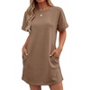 image:imageGRECERELLE Womens Casual TShirt Dress with Pockets Short Sleeve Shift Dresses WrinkleResistant Above Knee LengthLight Coffee