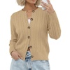 image:imageGRECERELLE Womens Long Sleeve Cable Knit Button Down Crew Neck Casual Cardigan Sweater S2XLKhaki