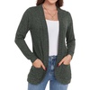 image:imageGRECERELLE Womens Long Sleeve Open Front Cardigan Casual VNeck Curved Hem Ribbed Knit Sweater Outerwear with PocketsArmy Green