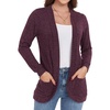 image:imageGRECERELLE Womens Long Sleeve Open Front Cardigan Casual VNeck Curved Hem Ribbed Knit Sweater Outerwear with PocketsRose Red