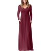 image:imageGRECERELLE Womens Long Sleeve V Neck Casual Button Maxi Dress 2025 with PocketsWine Red