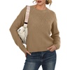image:imageGRECERELLE Womens Pullover Sweater Chunky Crew Neck Long Sleeve Losse Casual Knit Tops Blouse S2XLKhaki