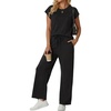 image:imageGRECERELLE Womens Summer 2 Piece Outfits Wide Leg Pants Lounge SetAblack