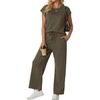 image:imageGRECERELLE Womens Summer 2 Piece Outfits Wide Leg Pants Lounge SetArmy Green