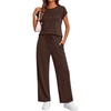 image:imageGRECERELLE Womens Summer 2 Piece Outfits Wide Leg Pants Lounge SetDark Coffee