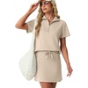 image:imageGRECERELLE Womens Summer 2 Piece Skort Set Half Zip Short Sleeve Top amp Pocketed Tennis Skirt For Sports amp VacationsOatmeal