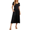 image:imageGRECERELLE Womens Summer Casual Short Sleeve Crewneck Tiered Flowy Maxi Long Dress with Pockets S2XLBlack