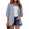 image:imageGRECERELLE Womens Summer Lightweight 34 Sleeve Cardigan Open Front Casual Loose Kimono Cover Ups with PocketsHaze Blue